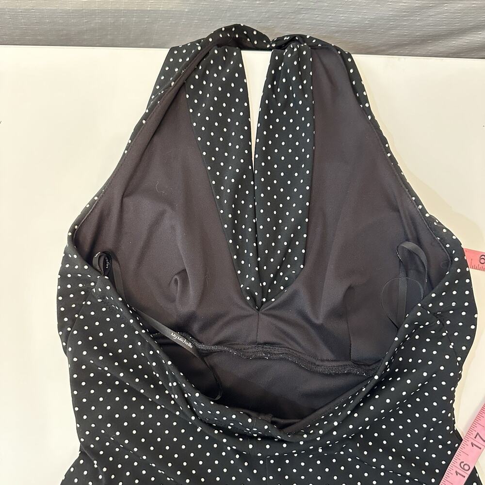 Y2K My Mitchel Halter Babydoll Dress Size S Polka Dot Pinup Coquette Rhinestone - Picture 11 of 12